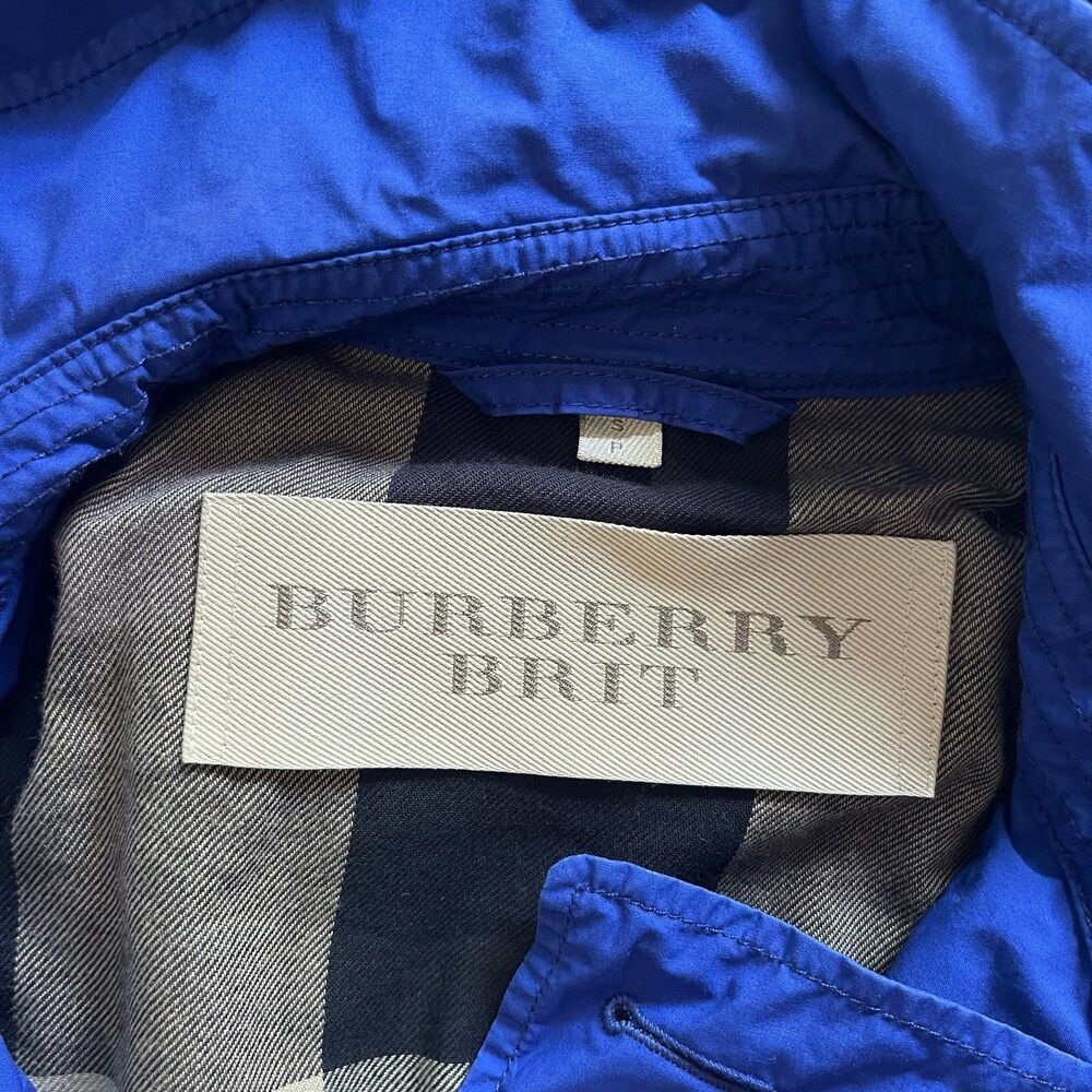 Burberry Brit Mid Length Belted Trench Coat Hooded Cobalt Blue Women’s Small - Picture 4 of 9
